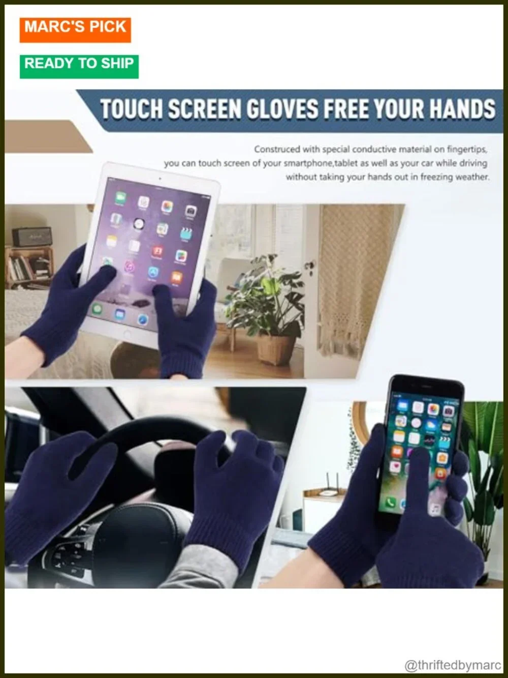 Winter Warm Beanie Hat Touchscreen Gloves Set with Fleece Lining